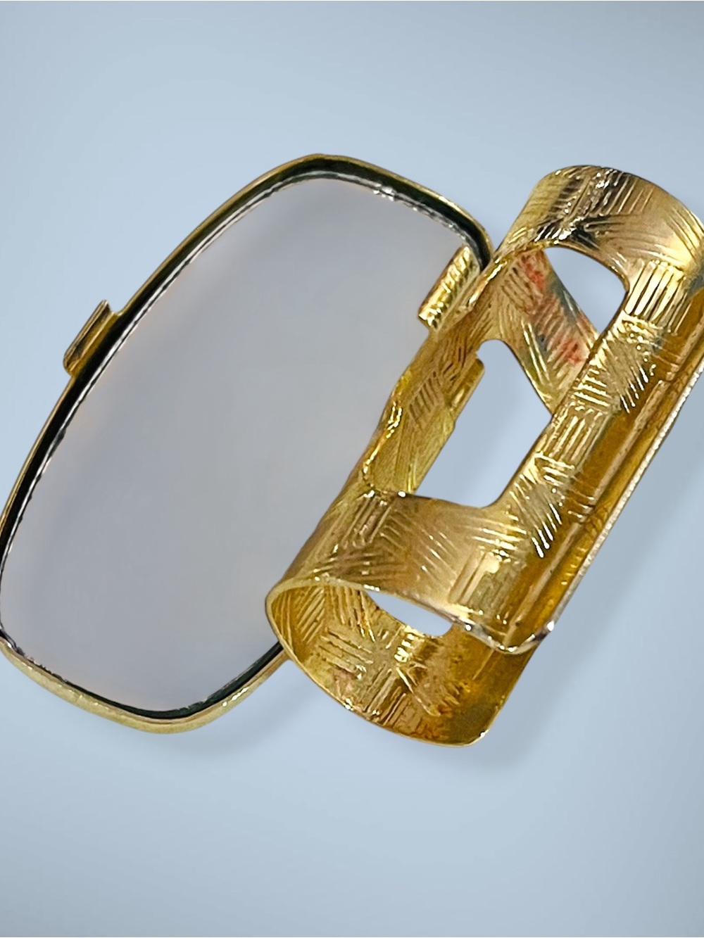 Vintage MidCentury Gold Tone and Blue Enamel Floral Lipstick Holder Mirror Case - Picture 8 of 14